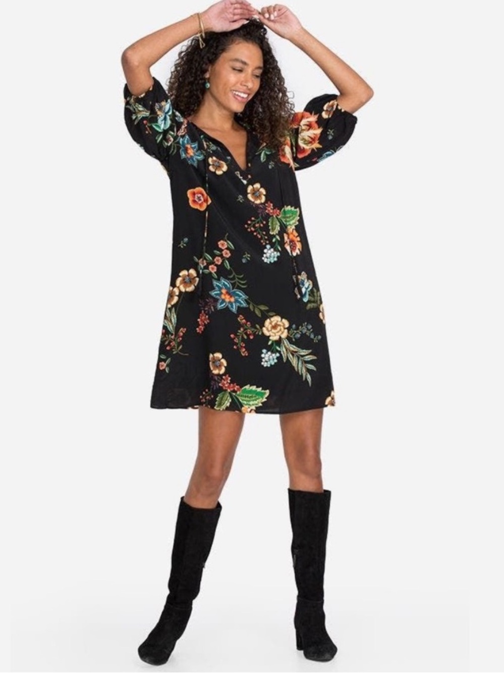 JOHNNY WAS Jade Zorya Silk Floral Printed Mini Shift Dress Women's Size Medium